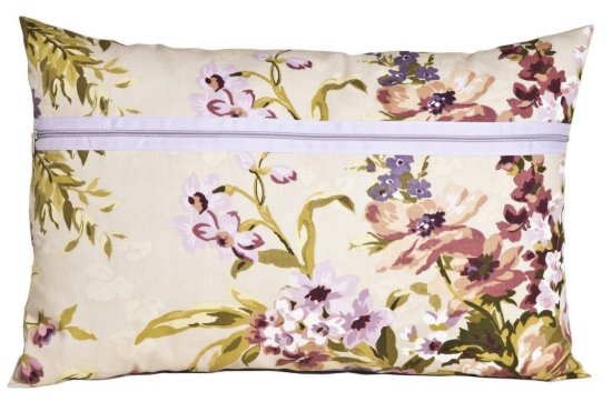 KOTON EKRU LİLA ÇİÇEKLİ DEKORATİF KIRLENT YASTIK KILIFI resmi