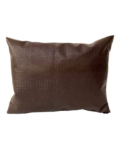 SUNİ DERİ KOTON KAHVE KROKODİL(TİMSAH ) FİGÜRLÜ DEKORATİF YASTIK KILIFI resmi