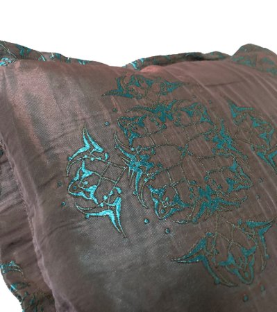 Yastıkminder Tafta Koyu Vizon Turkuaz Osmanlı Ottoman Mekik Desen Dekoratif Yastık Kılıfı resmi